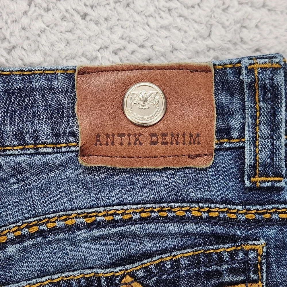 Antik Denim Jeans Womens 29 Medium Wash Low Rise Skinny Stretch Blue Embroidered